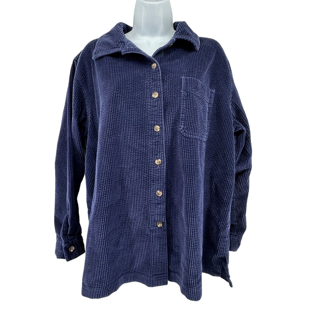 Vtg LL Bean Y2K Wide Wale Corduroy Button Down Shirt Coastal GrandmaWomens L